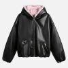 Concert Outfit Leather Pink Fur Hooded Quilted Jacket