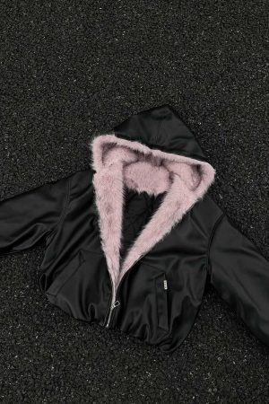 Concert Outfit Leather Pink Fur Hooded Quilted Jacket