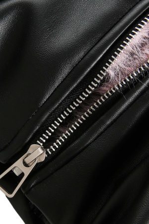 Concert Outfit Leather Pink Fur Hooded Quilted Jacket