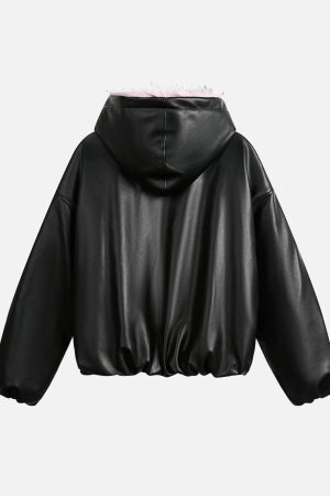 Concert Outfit Leather Pink Fur Hooded Quilted Jacket