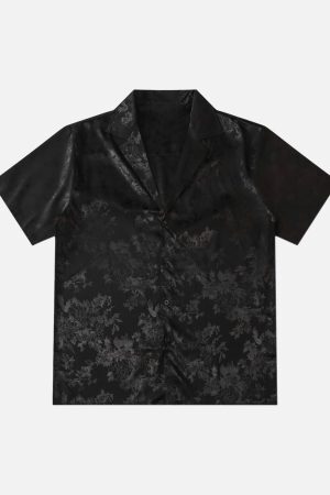 Concert Outfit Leaves Pattern  Black Vintage Shirts