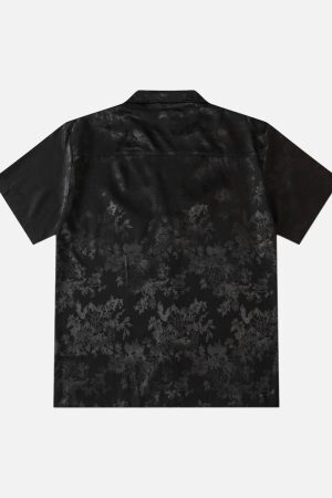 Concert Outfit Leaves Pattern  Black Vintage Shirts