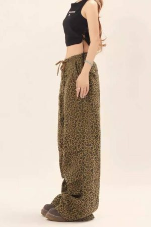 Concert Outfit Leopard Print Drawstring Cargo Pants
