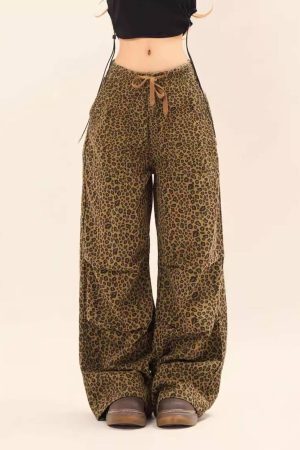 Concert Outfit Leopard Print Drawstring Cargo Pants