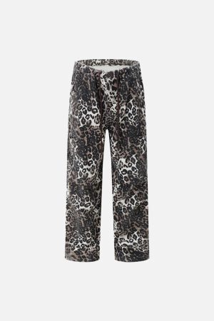 Concert Outfit Leopard Print Pleated Drawstring Pants
