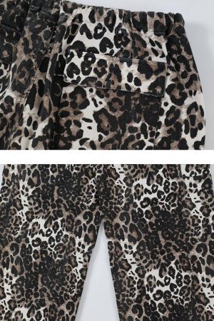 Concert Outfit Leopard Print Pleated Drawstring Pants