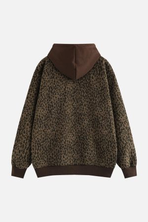 Concert Outfit Leopard Print Zip-Up Hoodie