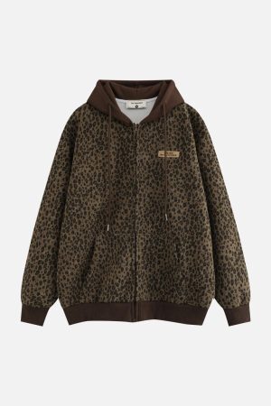 Concert Outfit Leopard Print Zip-Up Hoodie
