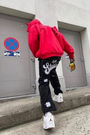 Concert Outfit Letter Lucky Clover Embroidered Baggy Jeans