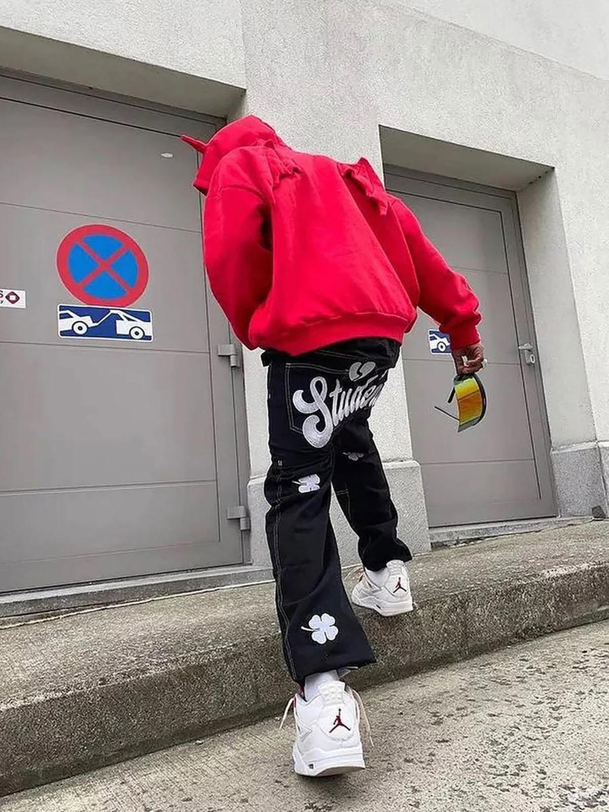 Concert Outfit Letter Lucky Clover Embroidered Baggy Jeans Concert Outfit Letter Lucky Clover Embroidered Baggy Jeans