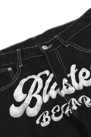 Concert Outfit Letter Lucky Clover Embroidered Baggy Jeans