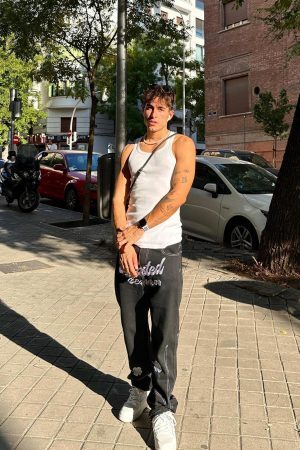 Concert Outfit Letter Lucky Clover Embroidered Baggy Jeans