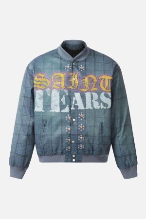 Concert Outfit Letter Print Quilted Bomber Jacket