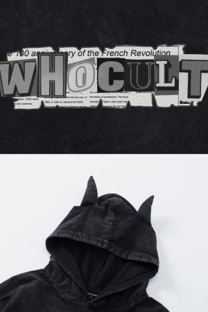 Concert Outfit Letter Print Ripped Hooded Tee