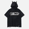 Concert Outfit Letter Print Ripped Hooded Tee