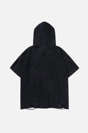 Concert Outfit Letter Print Ripped Hooded Tee