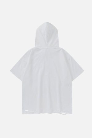 Concert Outfit Letter Print Ripped Hooded Tee