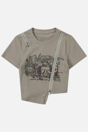 Concert Outfit Letter Printing Zip Tee