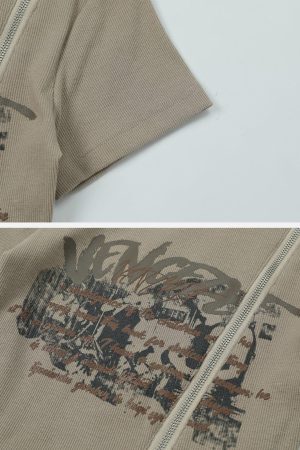 Concert Outfit Letter Printing Zip Tee
