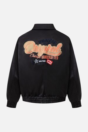 Concert Outfit Lettering Embroidered Leather Bomber Jacket