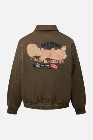 Concert Outfit Lettering Embroidered Leather Bomber Jacket
