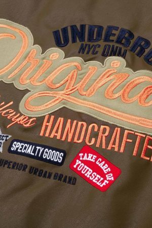 Concert Outfit Lettering Embroidered Leather Bomber Jacket