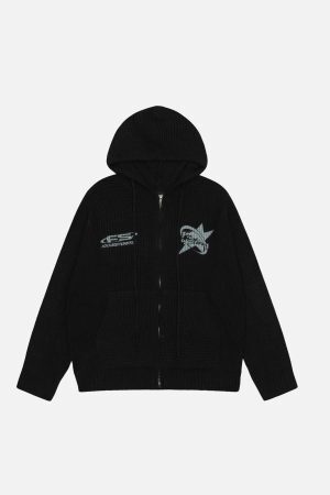 Concert Outfit Lettering Print Zip-Up Hoodie