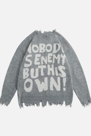 Concert Outfit Letters Ripped Hole Sweater