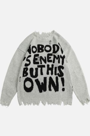 Concert Outfit Letters Ripped Hole Sweater