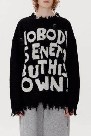 Concert Outfit Letters Ripped Hole Sweater