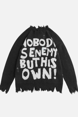 Concert Outfit Letters Ripped Hole Sweater