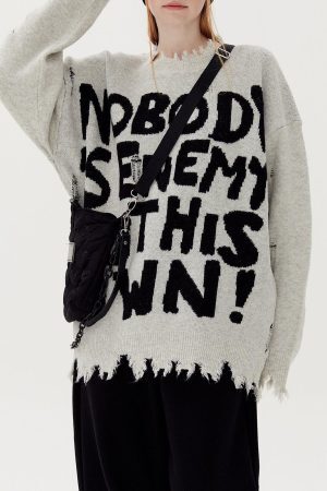 Concert Outfit Letters Ripped Hole Sweater