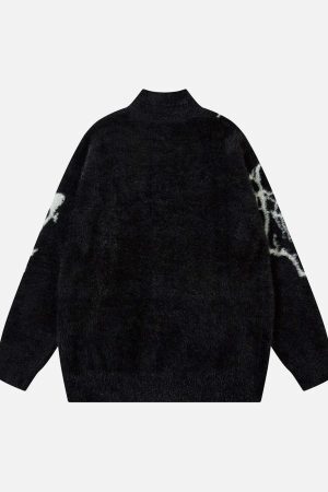 Concert Outfit Lightning Graphic Imitation Mink Fur Zip Up Sweater