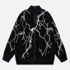 Concert Outfit Lightning Graphic Imitation Mink Fur Zip Up Sweater