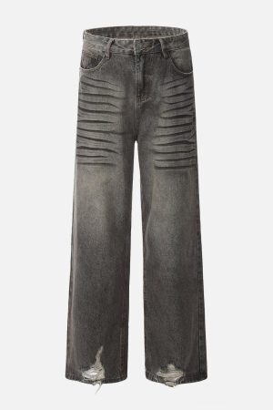 Concert Outfit Line Print Washed Loose Jeans