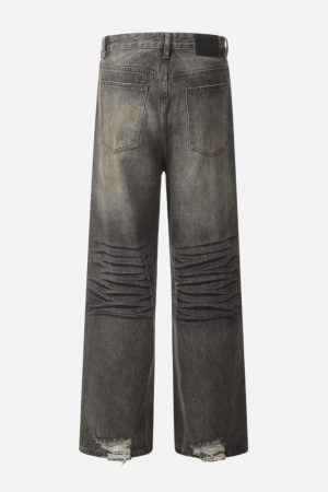 Concert Outfit Line Print Washed Loose Jeans