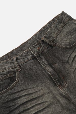 Concert Outfit Line Print Washed Loose Jeans