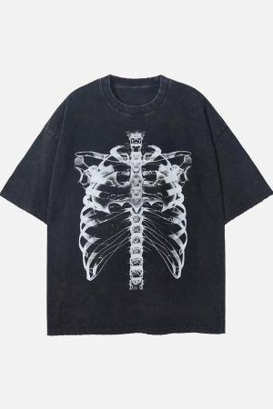 Concert Outfit Loose Retro Ribbed Print Washed T-Shirt