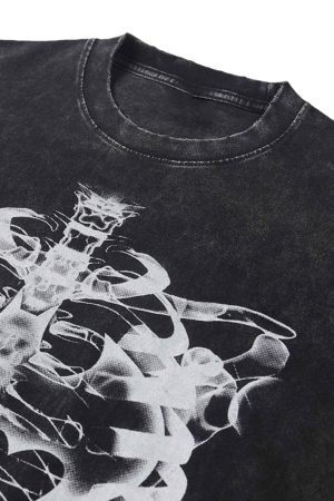 Concert Outfit Loose Retro Ribbed Print Washed T-Shirt