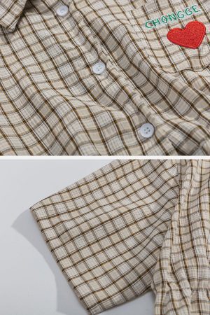 Concert Outfit Love Embroidered Plaid Tee