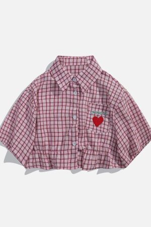Concert Outfit Love Embroidered Plaid Tee