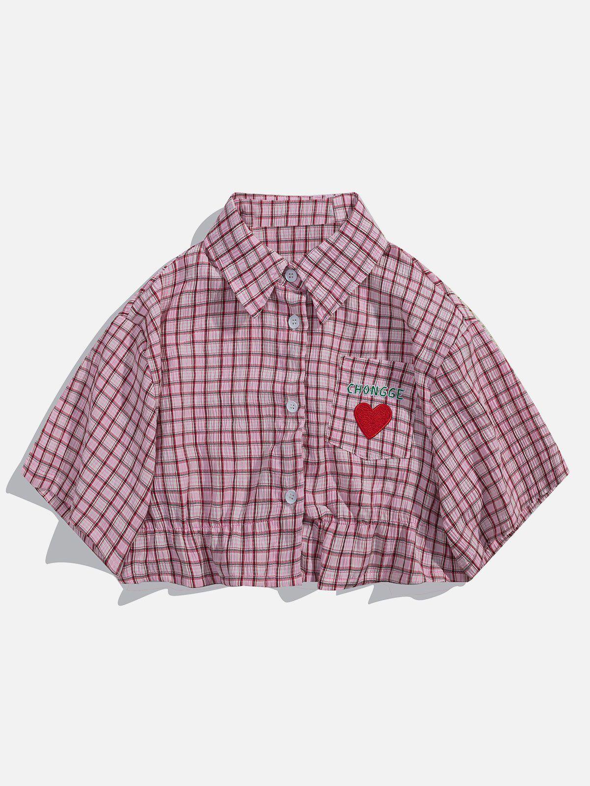 Concert Outfit Love Embroidered Plaid Tee Concert Outfit Love Embroidered Plaid Tee
