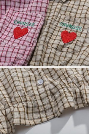 Concert Outfit Love Embroidered Plaid Tee