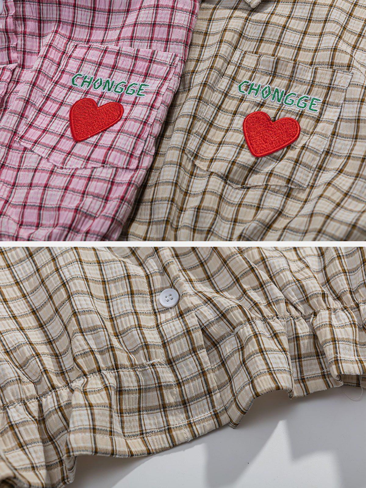 Concert Outfit Love Embroidered Plaid Tee Concert Outfit Love Embroidered Plaid Tee