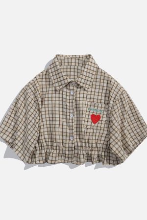 Concert Outfit Love Embroidered Plaid Tee