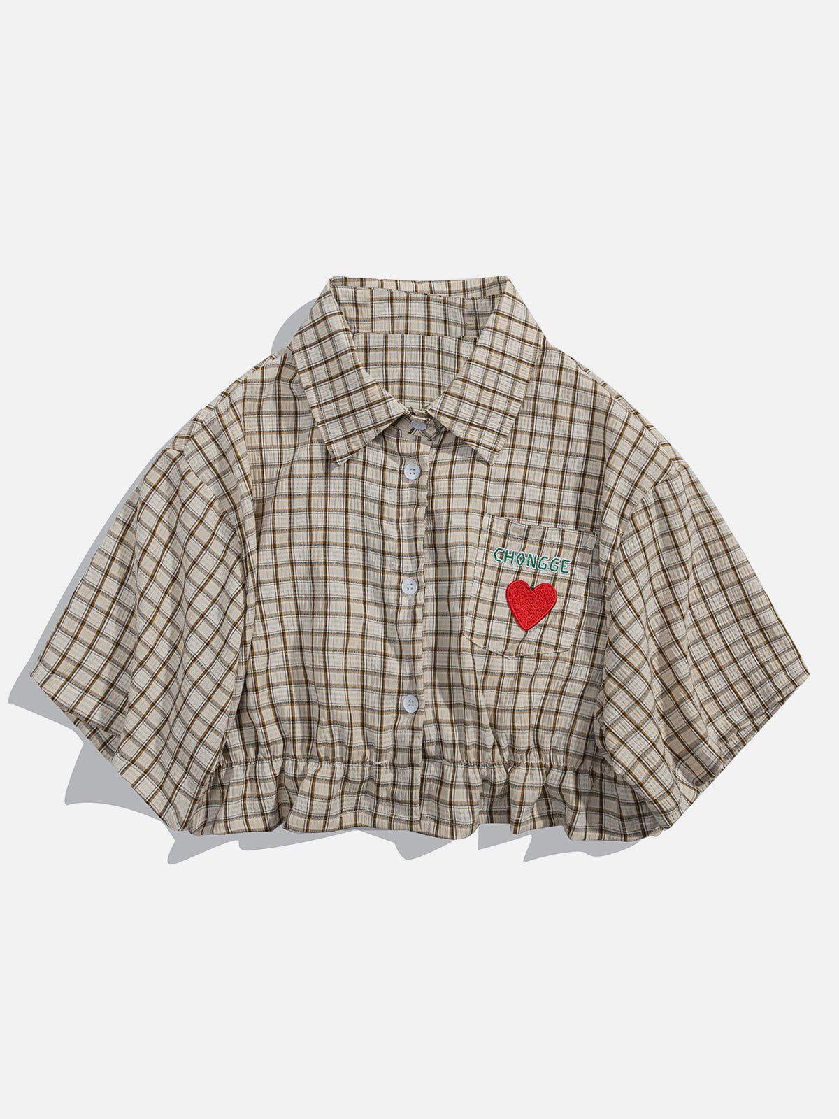 Concert Outfit Love Embroidered Plaid Tee Concert Outfit Love Embroidered Plaid Tee