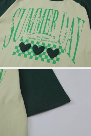 Concert Outfit Love Heart Print Patchwork Tee