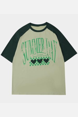 Concert Outfit Love Heart Print Patchwork Tee