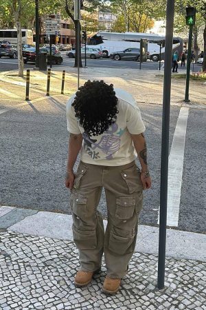 Concert Outfit Made Retro Skull Letter Foam T-Shirt