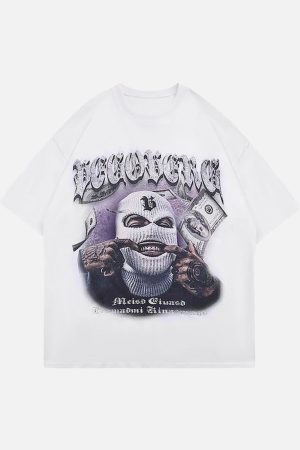 Concert Outfit Masked Gangster Portrait Printed T-Shirt